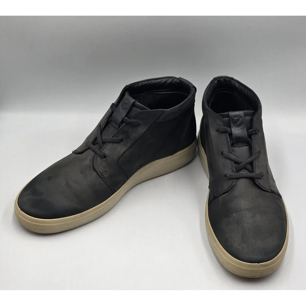 ECCO Soft 7 High Top Sneaker Boots Black Nubuck Leather Mens US 9 EU 43